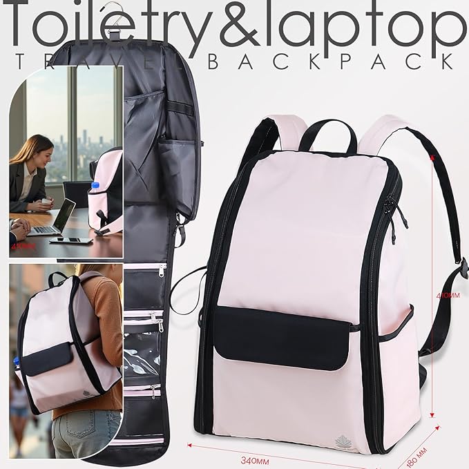 Travel Laptop Backpack Large Hanging Toiletry Organizer Water-Repellent Hygiene Bag (Pink)