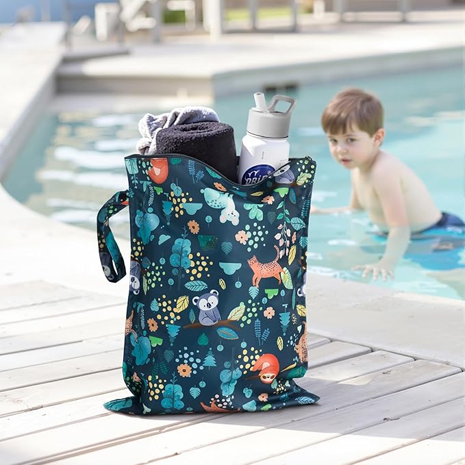 RelaxScene Wet Dry Bags Water Resistant - 2 Pack Reusable Waterproof Wet Dry Bag for Swimsuits & Baby Clothes - Leakproof Storage Pouch Bag for Travel & Baby Diaper - Travel Laundry Daycare Bags