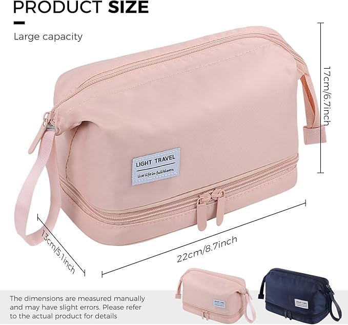SINLAND Travel Toiletry Bag Water-resistant with Hanging Hook for Womens Large Packing with Waterproof Wet/Dry Compartment Travel Shower Bags Travel Toiletry Organizer Dopp Kit Shaving Bag
