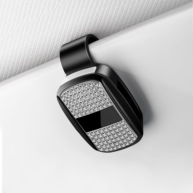 Sunglass Holder for Car Visor Clip, Push-Button Opening Car Sunglass Holder, Visor Sunglasses Holder Clip, Fits Cars, Trucks, SUVs and More (Diamond Surface Style)