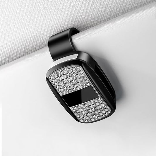 Sunglass Holder for Car Visor Clip, Push-Button Opening Car Sunglass Holder, Visor Sunglasses Holder Clip, Fits Cars, Trucks, SUVs and More (Diamond Surface Style)