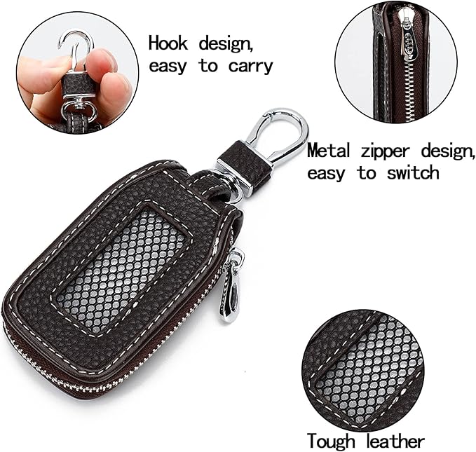 2 Pieces Leather Car Key Chain Case Holder Car Key Case Key Fob Protector Car Key Fob Cover Case (Brown)