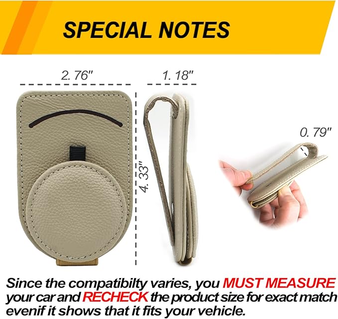 Sunglass Holder for Car Visor, Magnet Adsorbed Sunglasses Holder for Car Accessories Parts, Leather Car Sunglass Holder, Car Visor Sunglasses Clip for Glasses Cards (2PCS, Beige)