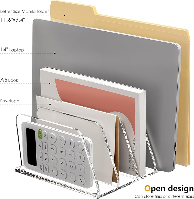 SANRUI Acrylic Mail Sorter Desktop Organizer, 5 Compartments Clear Small File Script Letter Document Storage for Desk Bill Filling Envelope Holder Office, Home, School Organization