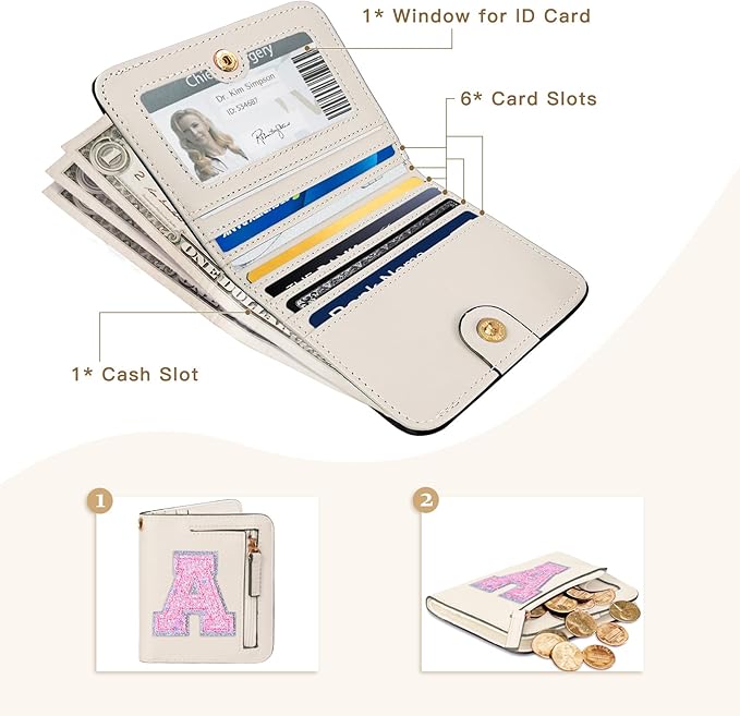 COSHAYSOO Initial RFID Wallet Small for Teen Girls Women Birthday Graduation Easter Gift Preppy Trendy Cute Girly Stuff Travel Daily Necessities Bifold Thin Change Letter Purse Cream A
