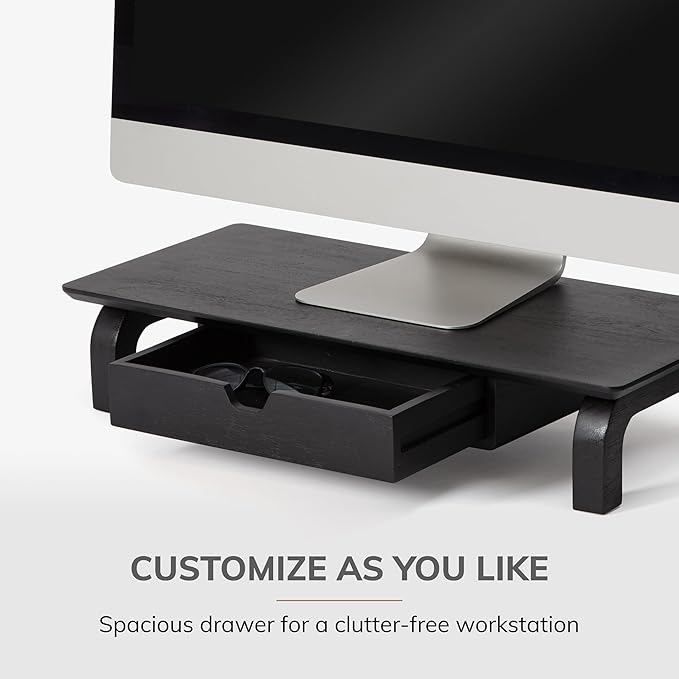 Anji Mountain Monitor Stand - Desktop Organizer & Laptop Riser, Ergonomic Monitor Riser, Space-Saving Monitor Stand for Desk, Durable Construction, Easy Assembly, Ideal for Home & Office,Black