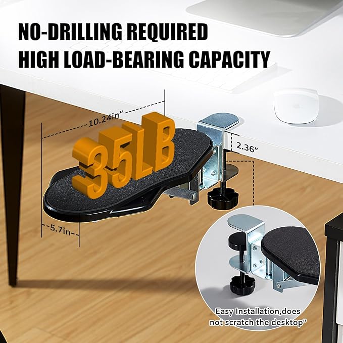 Computer Arm Rest for Desk, 180° Adjustable Rotating Desk Extender Tray, 90° Foldable Elbow Arm Support, Ergonomic Desk Arm Wrist Rest Shelf for Home and Office