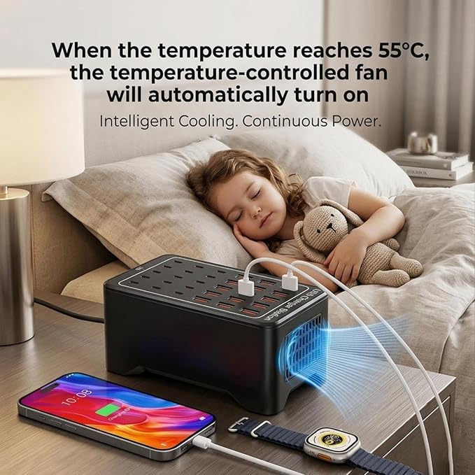 150W USB C Charging Station, 30 Port Fast Multi Device Charger (15 USB-C + 15 USB-A) Desktop Charger Hub, Compatible with iPhone Samsung iPad Google Pixel Tablets & Other USB Electronics