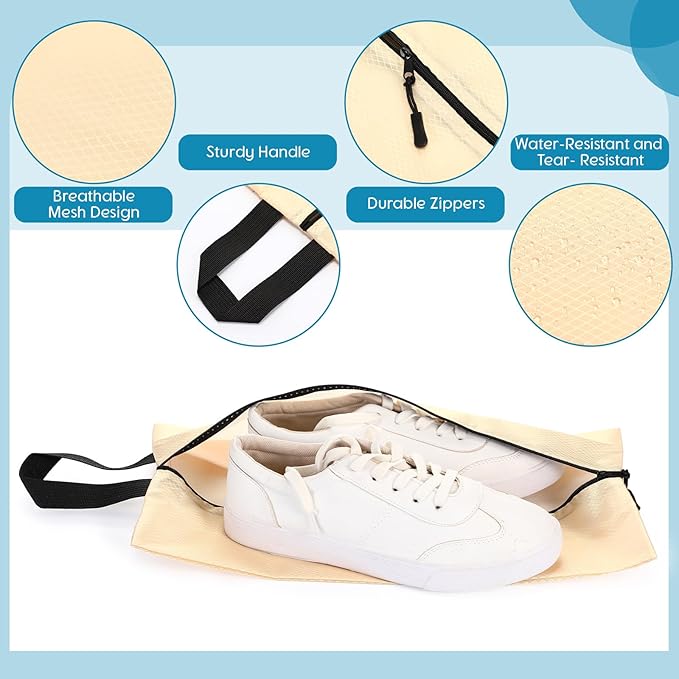 6 Pcs Travel Shoe Bags with Zipper Nylon Portable Waterproof Suitcase Shoe Organizer Packing for Golf(S,Pastel)