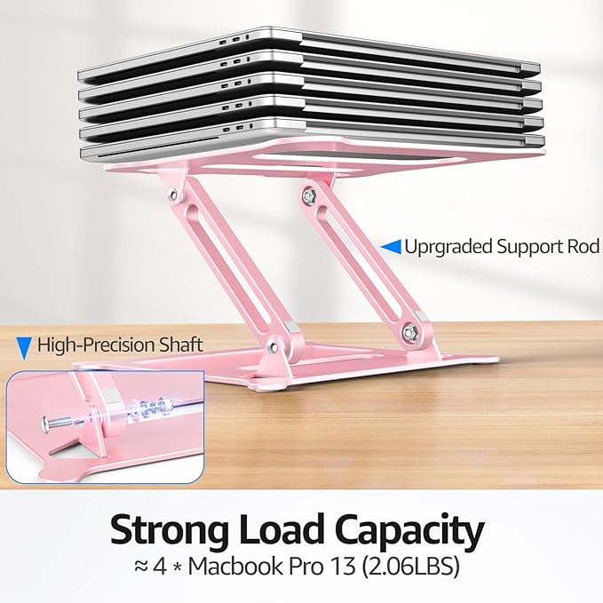 Urmust Laptop Notebook Stand Holder Adjustable Laptop Stand Portable Computer Riser Compatible with MacBook Air Pro HP Dell XPS Lenovo All Laptops 10-15.6"(Rose Gold)