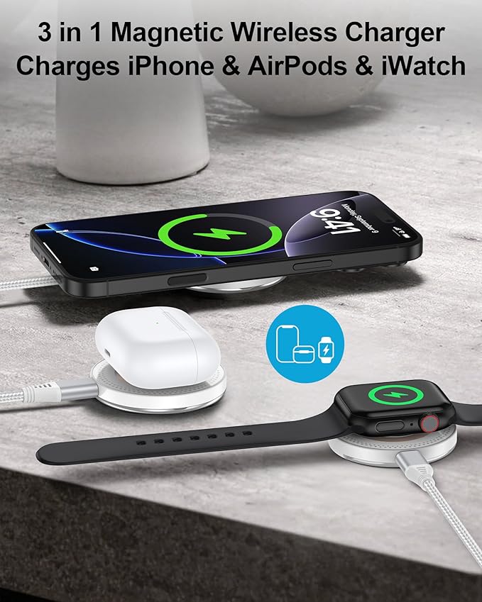 Magsafe Charger for iPhone 17, Magnetic Wireless Charger Fast Charging Pad | iPhone 17 Pro Max, 17Pro Air 16Pro Max 16 15 14, Apple Watch Airpods, Mag safe Charging Station with Stand & USB-C Block
