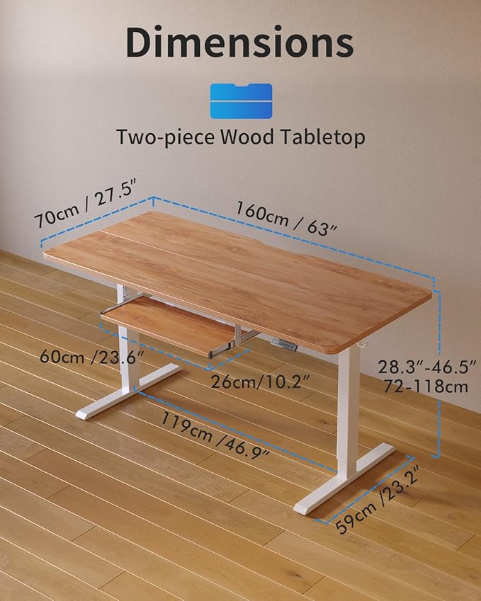 FEZIBO Standing Desk with Keyboard Tray, 60 x 24 Inch Adjustable Height Sit Stand Desk with Memory Presets for Home Office, Ergonomic Computer Workstation, Light Rustic