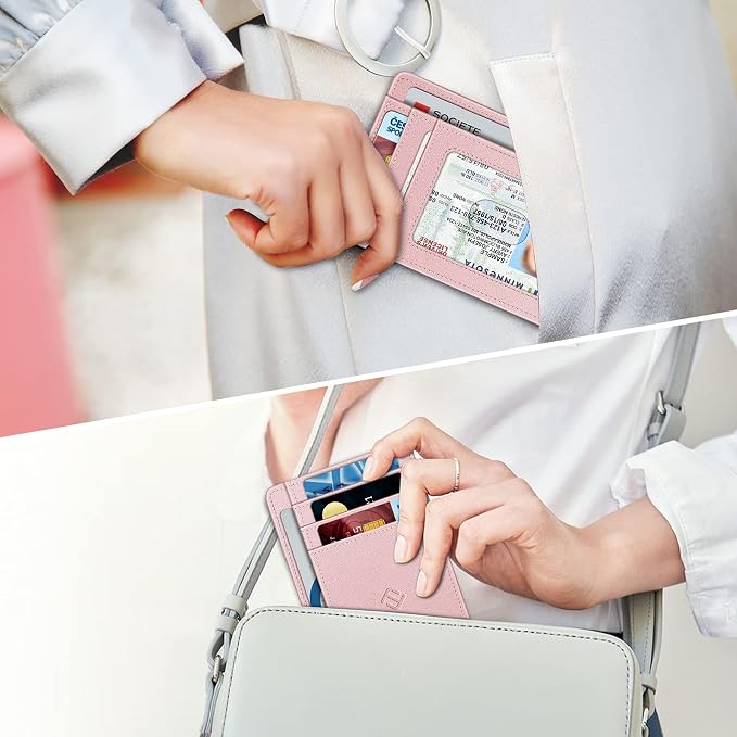 FINTIE Slim Minimalist Front Pocket Wallet, RFID Blocking Credit Card Holder Card Cases with ID Window for Men Women (Rose Gold)