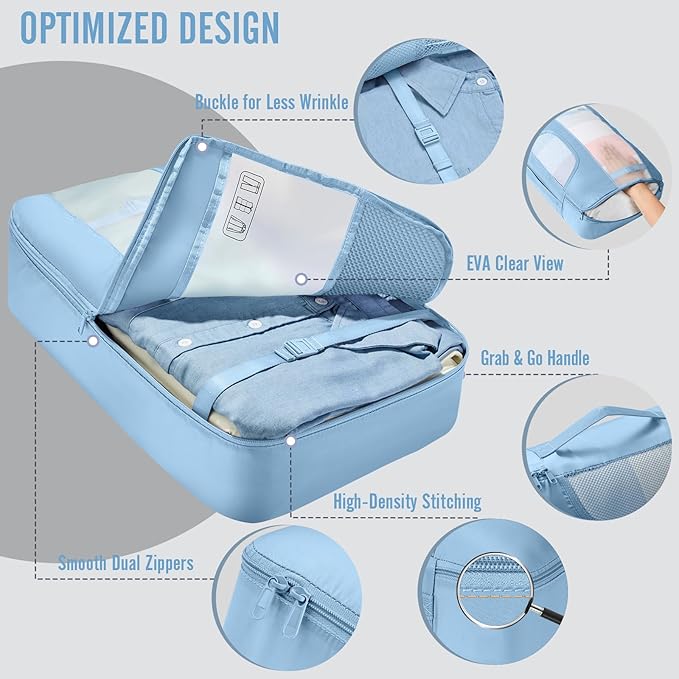 Veken 8 Set Packing Cubes for Travel Essentials, Suitcase Organizer Bags in 4 Sizes, Carry-On Luggage Accessories with Large Laundry & Hanging Toiletry Bag, Must-Have for Airplane, Road Trip & Camping