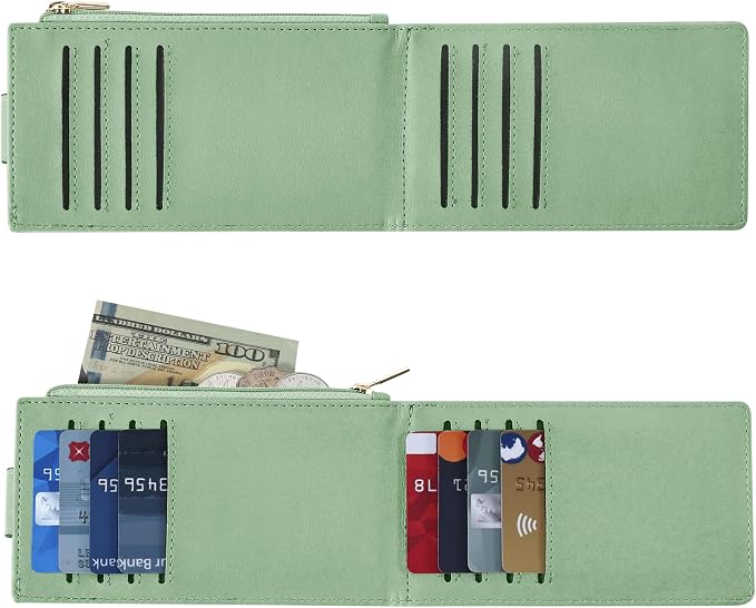 Chelmon Womens Wallet Slim RFID Blocking Bifold Multi Card Case Wallet with Zipper Pocket (Light Green)
