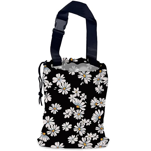 Small Daisy Flowers Car Garbage Bag,Waterproof Small Car Trash Bag Hanging Back of Seat,Drawstring Hanging Car Trash Bag with Adjustable Buckle for Car Accessories