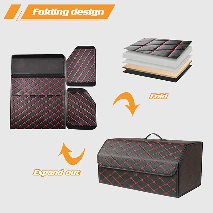 Ergocar Car Trunk Organizer Luxury Foldable Car Boot Tidy Storage Box Waterproof PU Car Boot Storage Organiser for Car/SUV/Truck/Auto (Black-S)