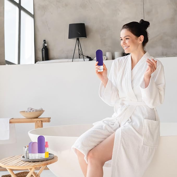 18er Pack Travel Bottles Set - TSA Approved Leak Proof Silicone Squeezable Containers for Toiletries, Conditioner, Shampoo, Lotion & Body Wash Accessories (Purple)
