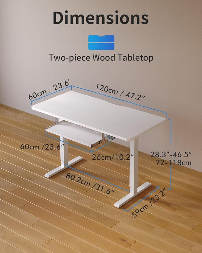 FEZIBO Standing Desk with Keyboard Tray, 48 x 24 Inch Adjustable Height Sit Stand Desk with Memory Presets for Home Office, Ergonomic Computer Workstation, White