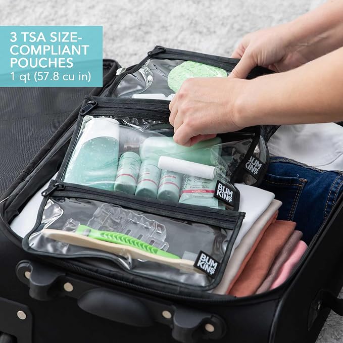 Bumkins and Roamio - Waterproof Wet Bag & Clear Travel Bags - For Beach, Baby, Travel, Swim Suit, Cloth Diapers, Pump Parts, Pool, Gym, Toiletries - Reusable & Easy to Clean - Black Check - 4 Pack