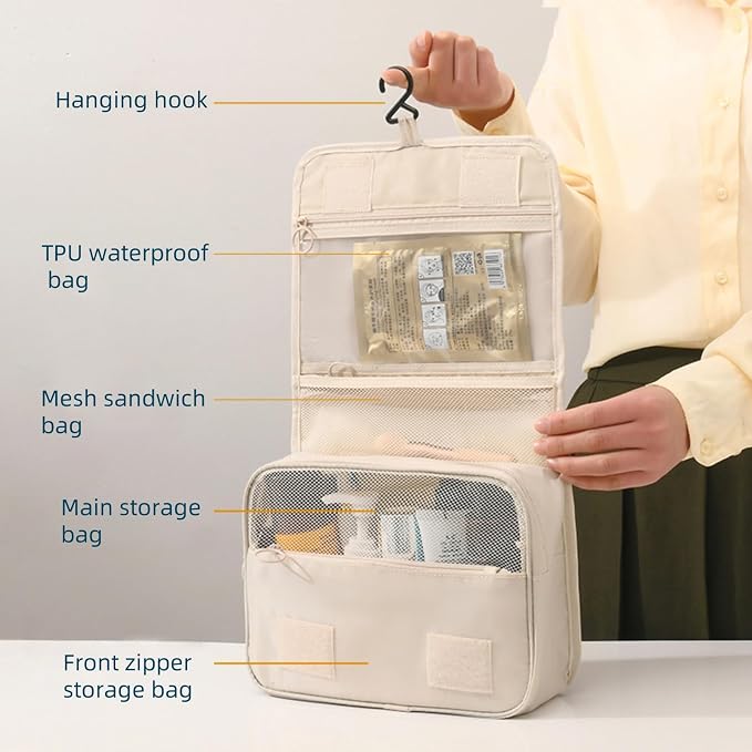 ANIS·KEAAR Waterproof Hanging Toiletry Bag for Travel | Cosmetic Organizer with Hook | Portable Makeup Bag for Women and Men (Light Blue)