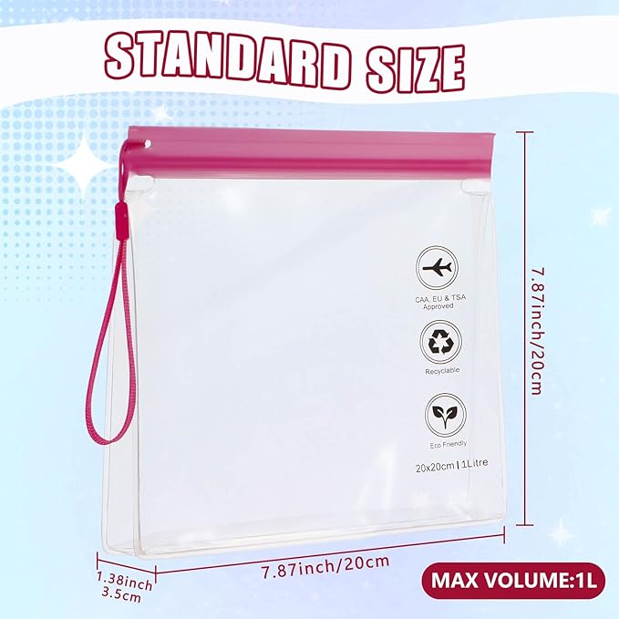 4-Pack 16 Mil Reusable TSA-Approved Quart Size Toiletry Bag with Gusseted Bottom | 1 Liter Leakproof Liquid Bag for Travel | 3-1-1 Compliant for US, UK & EU Flights (Pink)