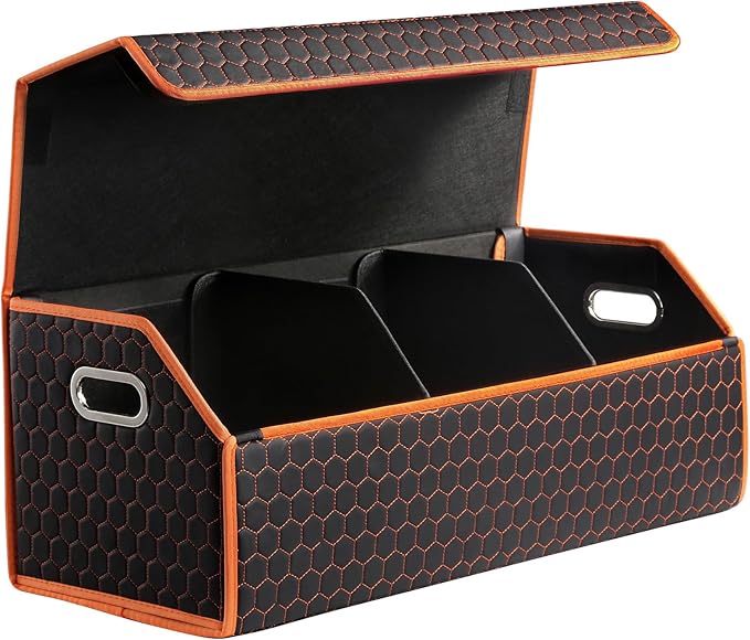 Fyzeoty Car Organizers and Storage - Trunk Organizer for Suv Car,Car Trunk Leather Storage Box,Extra Large,Magnetic Lid,Collapsible and Adjustable