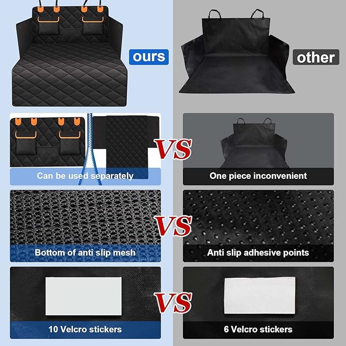 4-in-1 SUV Cargo Liner for Dogs, Non-Slip Water Resistant Pet Trunk Mat with Side Flaps Protector & Back Seat Organizer, Dog Backseat Cover for SUVs Vans