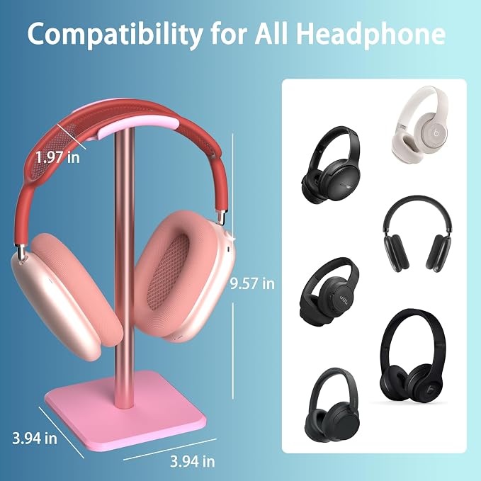 Headphone Stand - Headset Stand with Aluminum Hanger, Headphone Holder for AirPods Max, Sony, Bose, Beats and More (Pink)