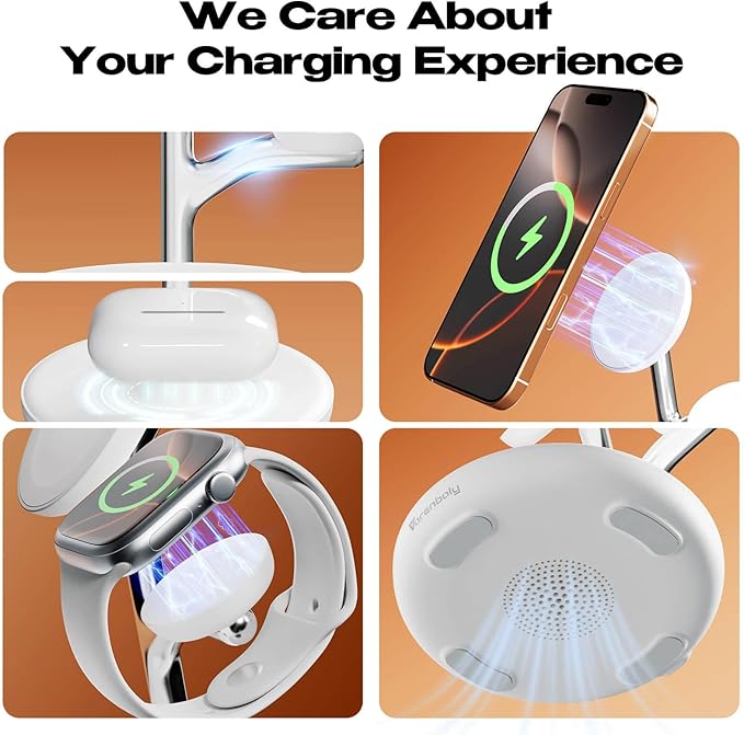 3 in 1 Wireless Charging Station for Multiple Devices Apple, Magsafe Charger Stand, Fast Magnetic Mag-Safe Wireless Charger Dock for iPhone 17-12,Watch Airpods NigntStand Charging Station