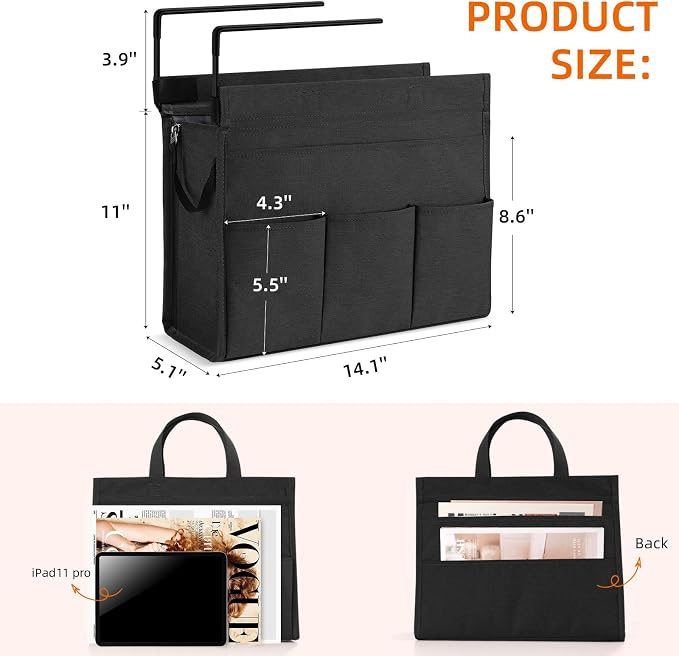 MASTLU Under Desk Hanging Storage Bag, Desk Organizer Storage, Office Side Storage Bag, Compatible with A4 Files, Detachable Handle Design, No Assembly Required, For Office Home School (Black)