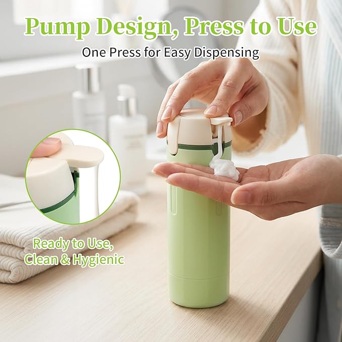 4 in 1 Travel Dispenser Bottle Set - 30ml x4 TSA Approved Leak Proof Airless Pump Bottles, Refillable Small Containers for Shampoo Lotion, Portable Travel Toiletries for Carry On (Key Lime)