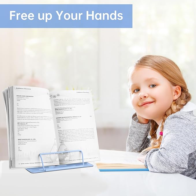 Honagu Desk Book Stand Metal Reading Rest Book Holder, Book Holders for Reading Hands Free, Adjustable Cookbook Documents Holder Bookstands for Recipes Textbooks Music Books (Dark Blue)