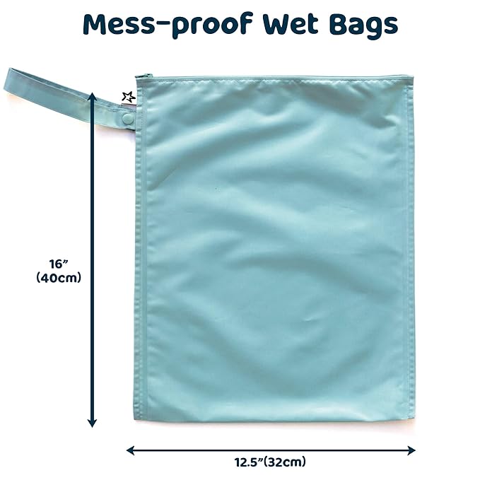 Tiny Twinkle Mess Proof Wet Bags | 2-Pack Reusable Waterproof Wet Bags for Swimsuits | Baby Clothes | Travel & Diaper Bag (Rainforest)