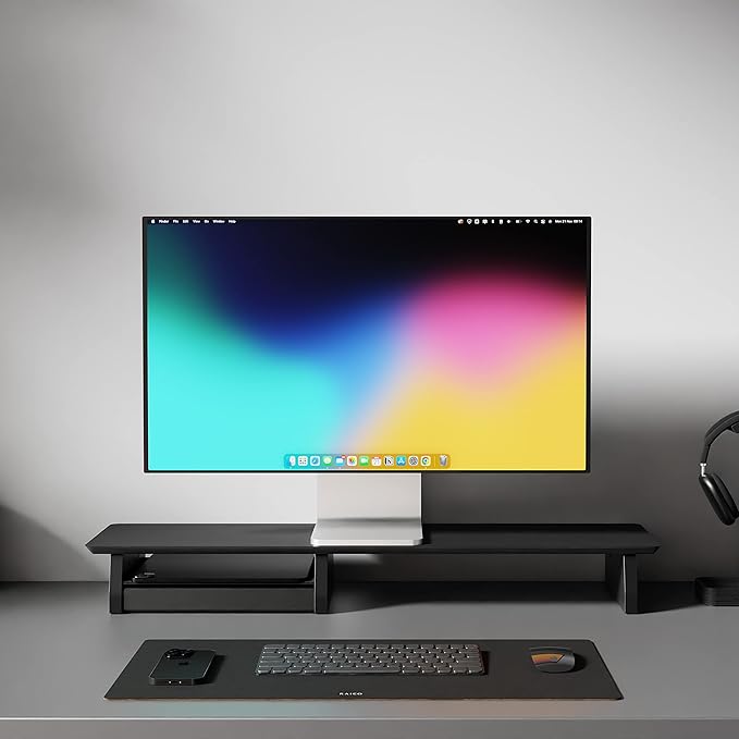 Raico Desk Cockpit Shelf Monitor Stand System Dual Screen Setup Wood Large Desk Accessory Organizer Unit (Black Wood, Medium | 36 Inches)