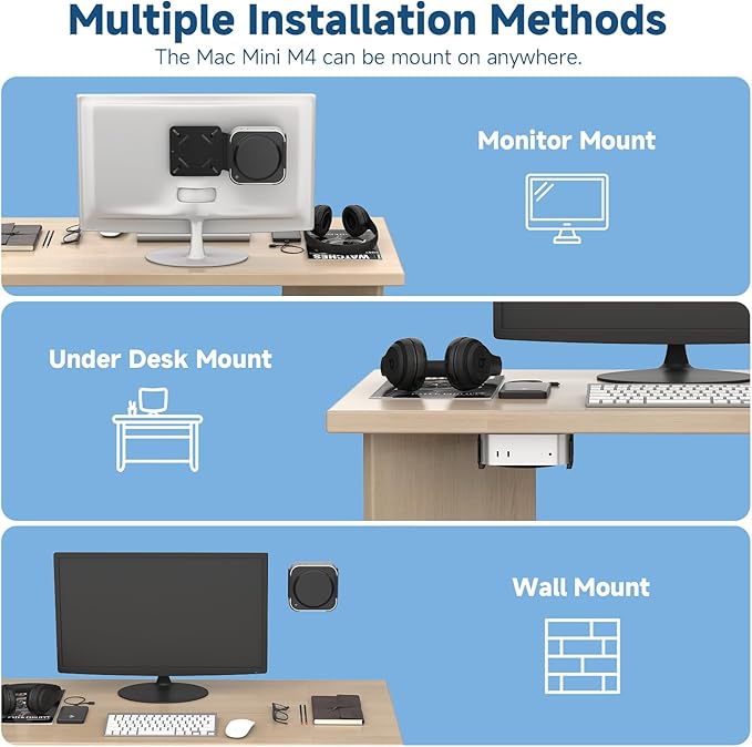for Mac mini M4 Mounting Bracket with VESA Mount Adapter Plate - 35x75mm to 100x100mm VESA Monitor Arm Extension Plate, Behind Monitor/Wall/Desk Mount Holder for Mac mini M4 & M4 Pro 2024