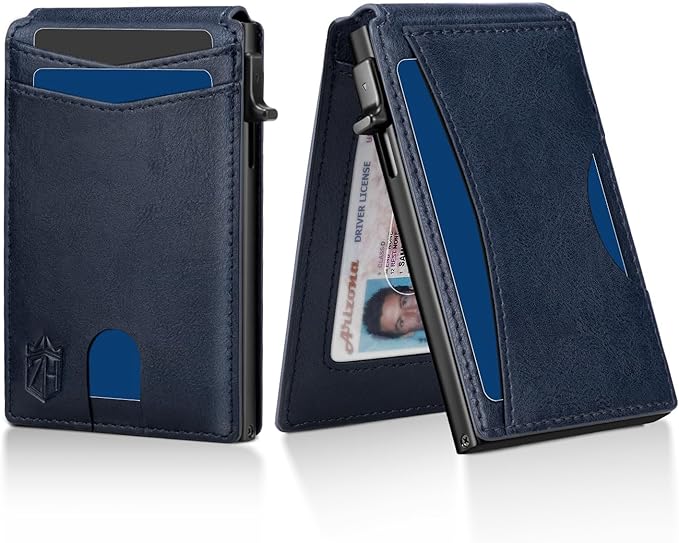 Zitahli Card Holder Wallet for Men, RFID Blocking Slim Wallet with ID window,Pop Up Metal credit card holder, Bifold Minimalist Wallet idea gifts for men