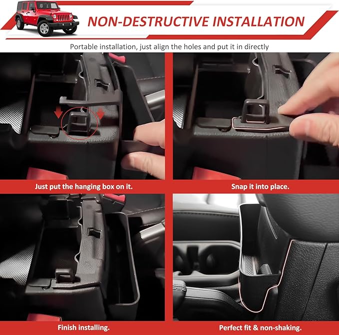 Center Console Hanging Organizer Tray Fit for 2018-2025 Jeep Wrangler JL JLU 4XE/Gladiator JT Center Console Armrest Box for Wrangler&Gladiator Accessories(Hanging Organizer)
