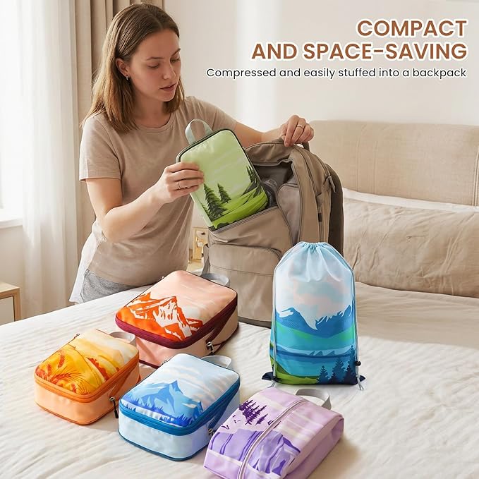7 Set Compression Packing Cubes for Travel - Compressible/Expandable Luggage Organizer Bags Set, Double Zipper Packing Organizer for Suitcase, Lightweight Travel Essentials Accessories