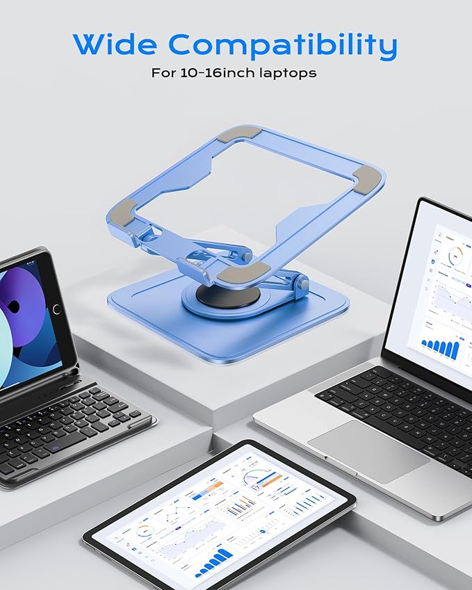 LOXP Adjustable Laptop Stand, Computer Stand with 360 Rotating Base, Ergonomic Laptop Riser Mount for Desk Foldable Protable Computer Desk Fits with MacBook Pro Air (10-16") - Blue