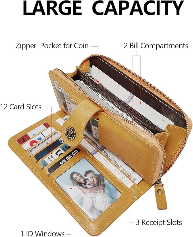 TFKGS Wallet for Women RFID Blocking Leather Large Capacity Card Holder Ladies Phone Clutch Travel Long Purse Wristlet | RFID Blocking, Leather, Large Capacity, Ladies, Travel
