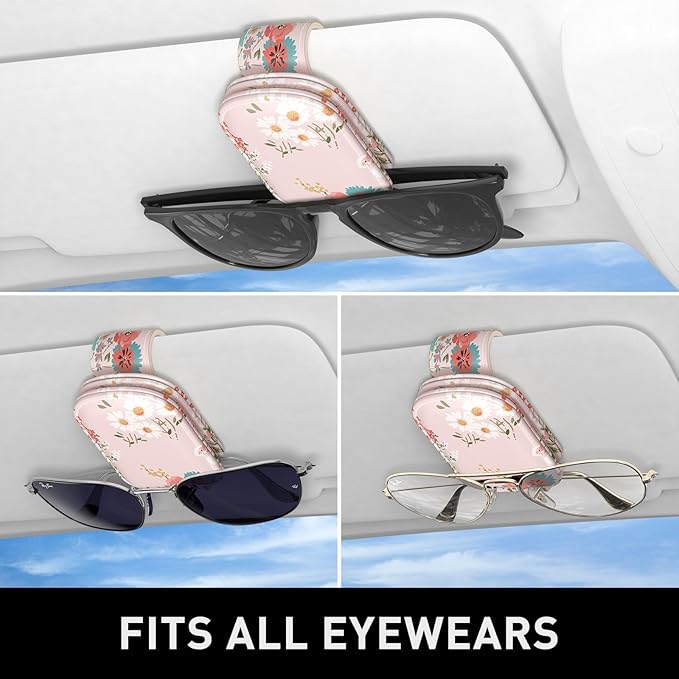 Sunglasses Holder for Car Visor, Magnetic Leather Car Sunglass Holder, Car Sun Visor Glasses Hanger Clip, Car Interior Accessories for Women Men, Fits All Size Eyeglasses