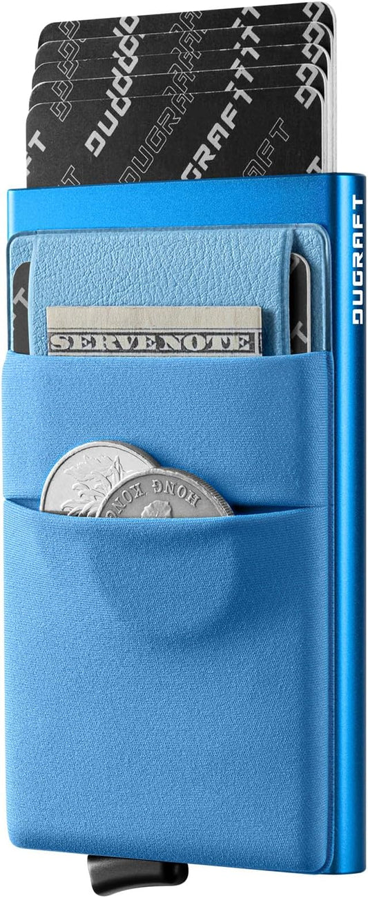 DUGRAFT Minimalist Card Wallet for Men, Slim Wallet Card Holder Pop Up Wallet with Money Front Pocket RFID Blocking Metal Credit Card Case for Men, Small Smart Wallet, Gift Box Packaging (Blue)