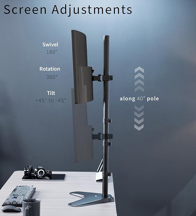 VIVO Extra Tall Single LCD Computer Monitor Free-Standing Adjustable Desk Stand for 1 Screen up to 27 inch, STAND-V011H