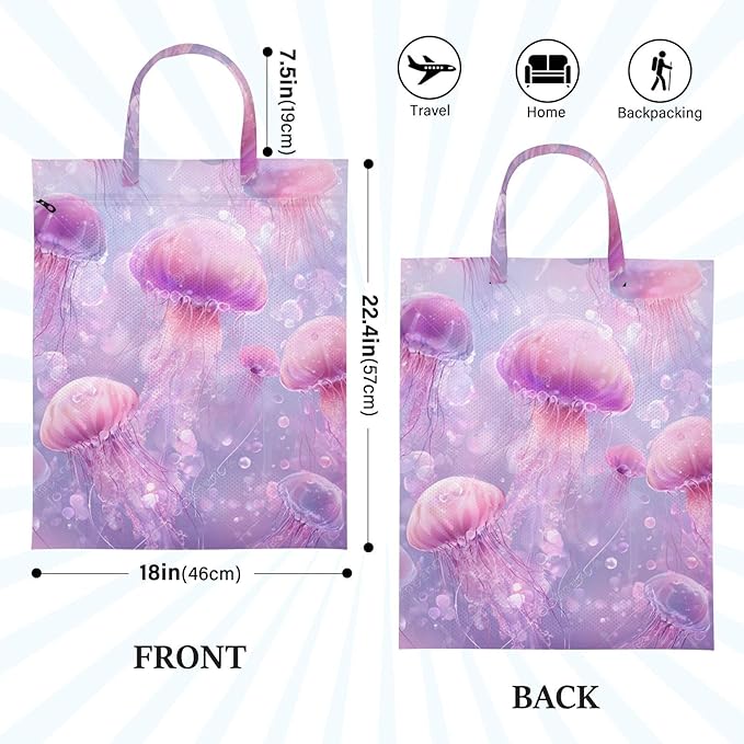 Travel Laundry Bags 2 PC Wet Dry Bag with Handle Dirty Clothes Organizer for Swimsuits Beach Camping Waterproof Washable Pink Cute Jellyfishes and Bubbles
