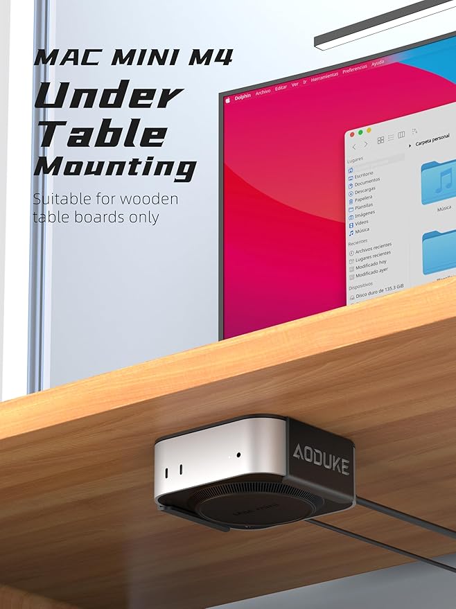 Aluminum Alloy Mac mini M4 Under Table Bracket, 2024 Mac mini M4 Pro Wall Mount Stand, Hanging Rack Compatible with VESA Hole Monitor Mount or Plaster Wall, Dock Accessories-AJM4-B