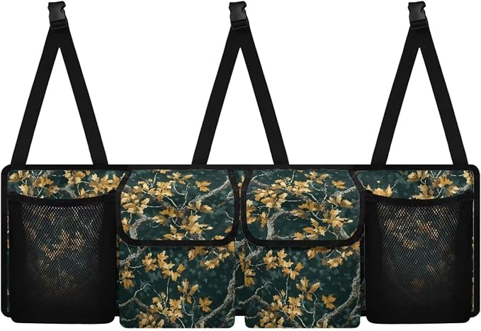 Green Branch Leaves Trunk Organizer For Car, Suv, Truck Adjustable Multi Pocket Collapsible Car Trunk Organizer Backseat Cargo Storage Bag With Securing Straps