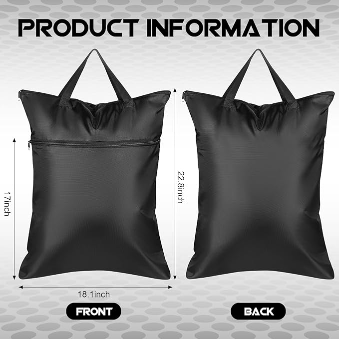 Kingdder 2 Pcs Large Travel Laundry Bag for Dirty Clothes with Handle 18" x 23" Heavy Duty Waterproof Wet Dry Bags with 2 Zippered Pockets for Swimsuit Sports Gym Dorm Towel Home(Black)