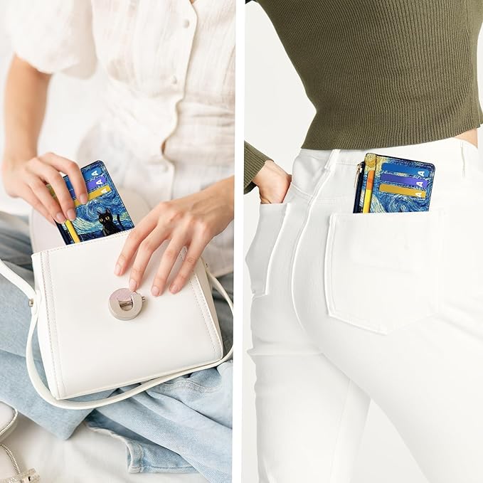 Tipmile Credit Card Holder for Women Slim Minimalist Front Pocket RFID Blocking Wallet Small Compact Card Case with ID Window, Starry Night