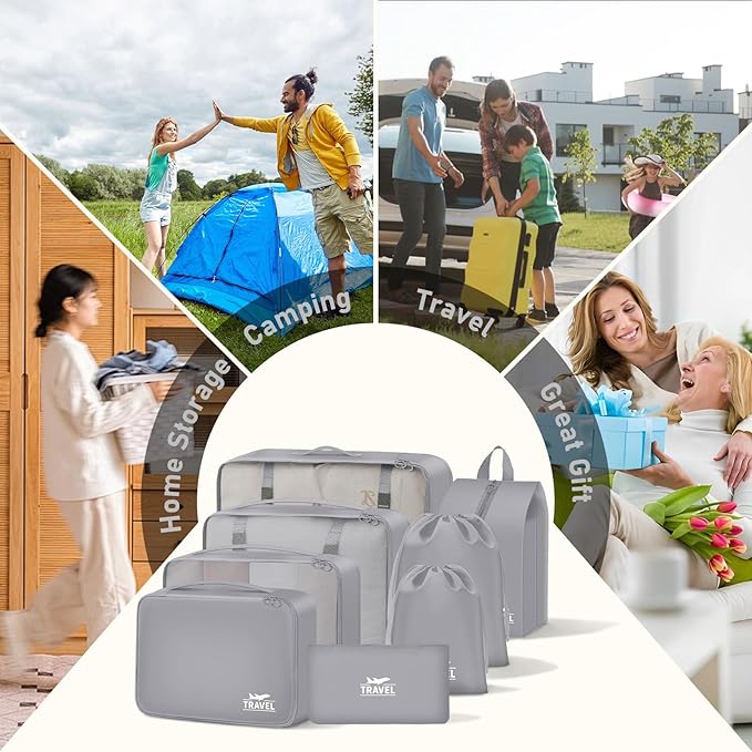 8 Set Packing Cubes for Travel Luggage Organizer Bags for Family, Mesh Packing Cubes for Suitcases, Travel Essentials Bags Set for Women & Men